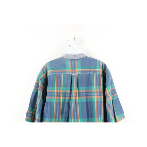 Vintage 90s Streetwear Mens Large Faded Baggy Fit Rainbow Plaid Button Shirt - Picture 8 of 9